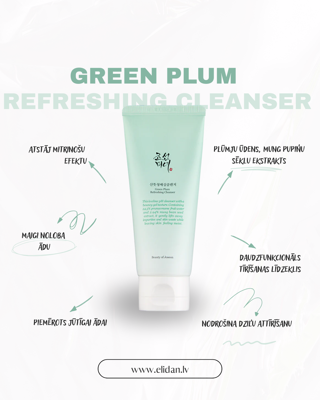 ATSVAIDZINOŠS SEJAS MAZGĀŠANAS GĒLS BEAUTY OF JOSEON GREEN PLUM REFRESHING CLEANSER