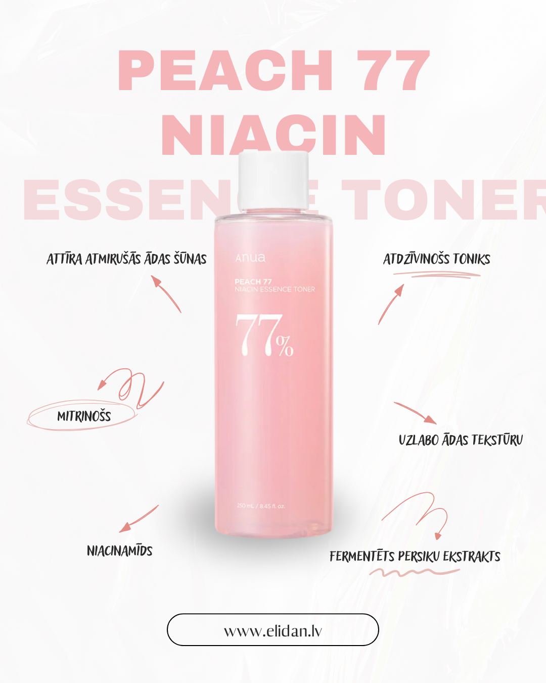 MITRINOŠS UN ATDZĪVINOŠS SEJAS TONIKS ANUA PEACH 77 NIACIN ESSENCE TONER
