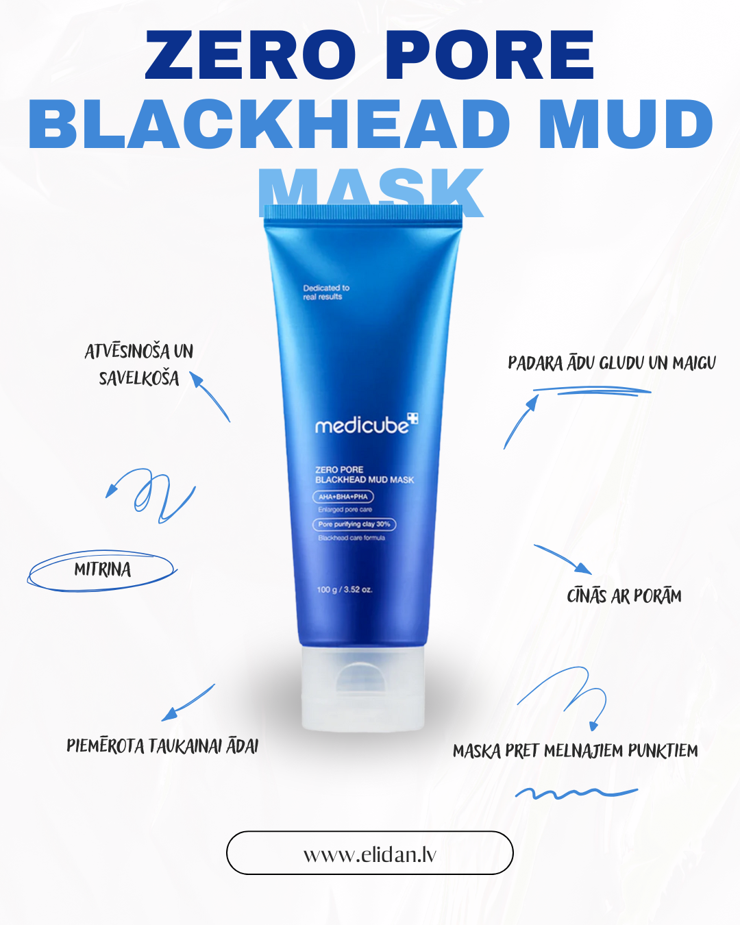 MĀLU MASKA DZIĻAI PORU ATTĪRĪŠANAI MEDICUBE ZERO PORE BLACKHEAD MUD MASK