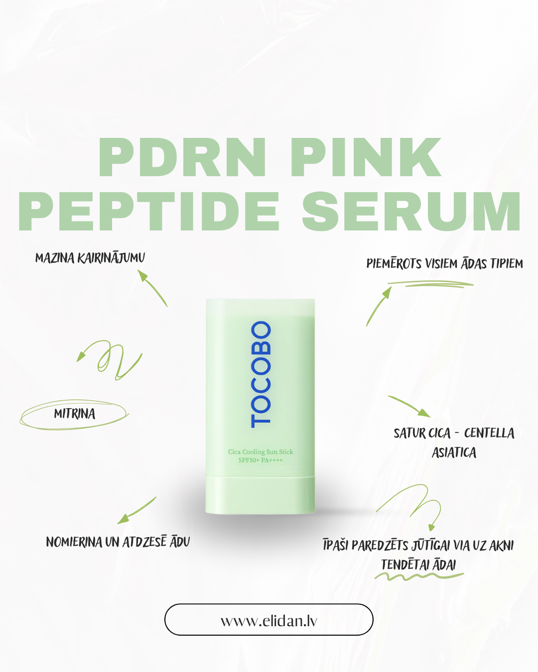 NOMIERINOŠS SAULES AIZSARGSTIENĪTIS TOCOBO CICA CALMING SUN STICK SPF50+ PA++++