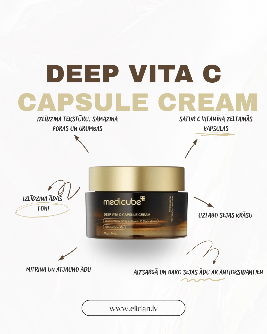 IZGAISMOJOŠS UN NOSTIPRINOŠS SEJAS KRĒMS MEDICUBE DEEP VITA C CAPSULE CREAM