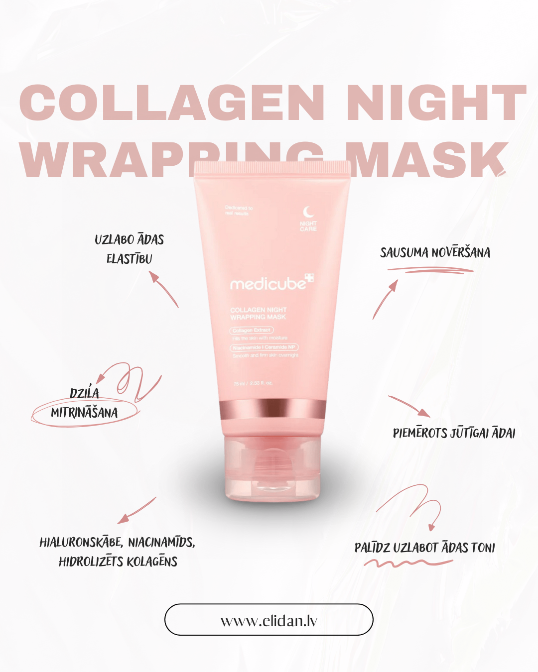 NOSTIPRINOŠA NAKTS MASKA MEDICUBE COLLAGEN NIGHT WRAPPING MASK