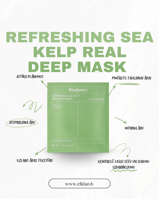 NOMIERINOŠA HIDROGĒLA MASKA AR AĻĢĒM BIODANCE REFRESHING SEA KELP REAL DEEP MASK